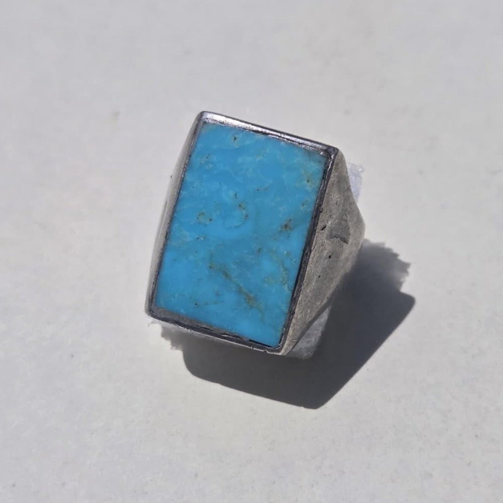 Vintage Turquoise 925 Sterling Silver Rectangular Signet Ring Size 9 Blue Stone